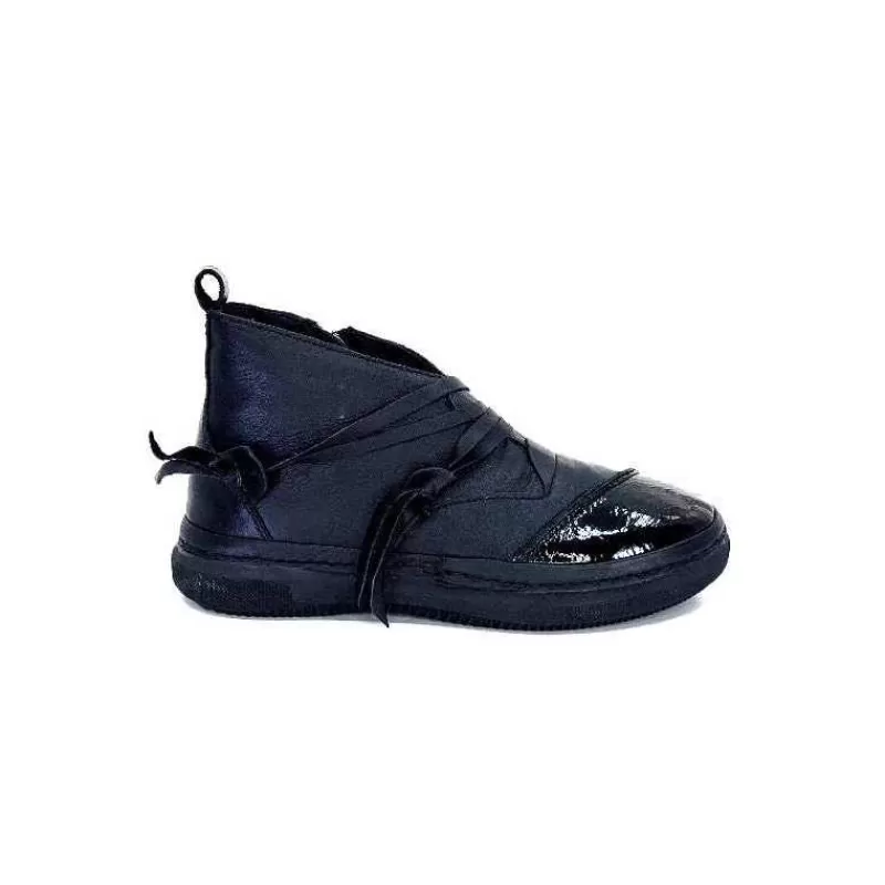 Ivoire0401a Baskets Ivoire 500-350 Cuir Noir-Femme Baskets