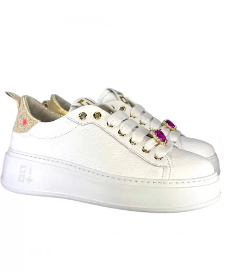 GioPiu Baskets Plateforme Pia46 Cuir Blanc-Femme Baskets