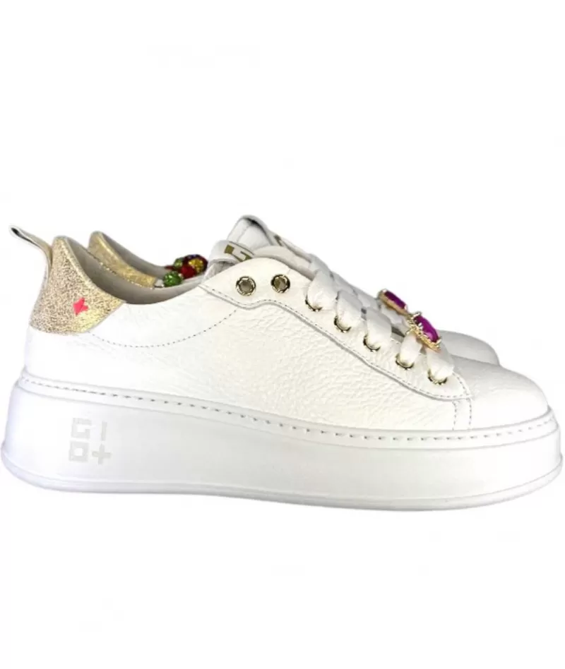 GioPiu Baskets Plateforme Pia46 Cuir Blanc-Femme Baskets