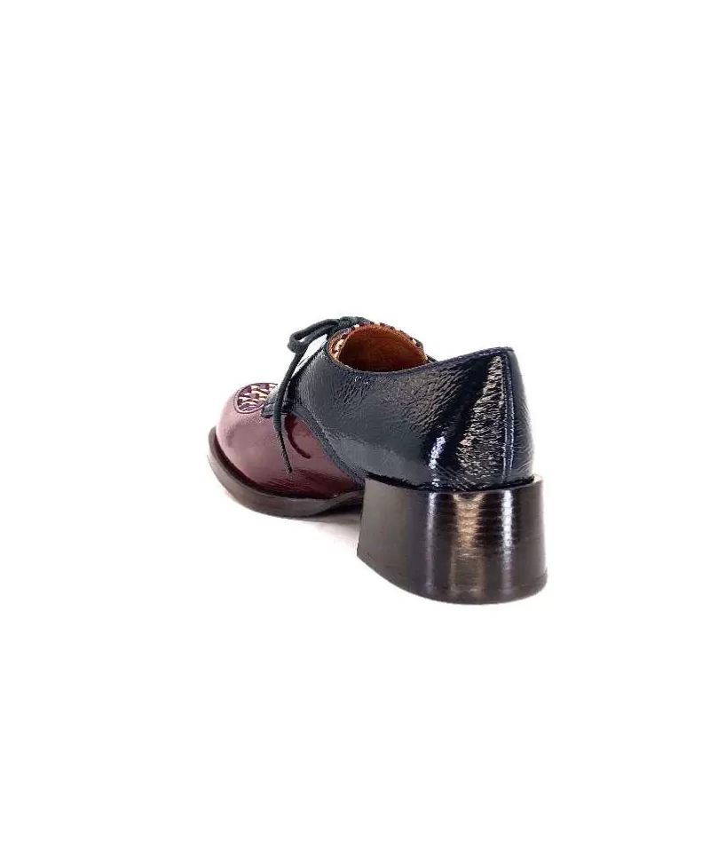 Chie Mihara Trudu Cuir Vernis Purple, Vert & Toile Satin Imprimee-Femme Lacets