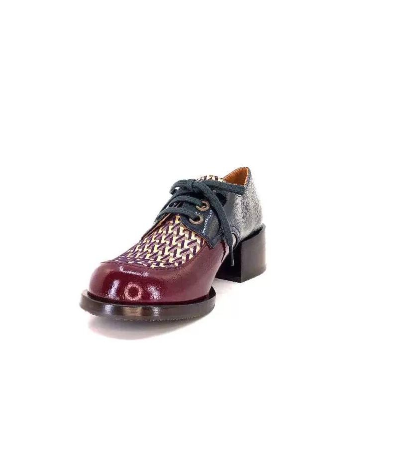 Chie Mihara Trudu Cuir Vernis Purple, Vert & Toile Satin Imprimee-Femme Lacets
