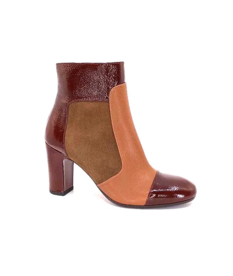 Chie Mihara Wetop Cuir, Cuir Vernis, Daim Marron-Femme Bottines