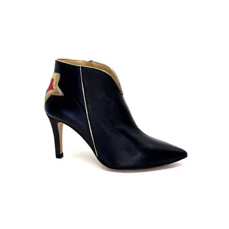 creatis Magic Cuir Noir Rouge Or-Femme Bottines