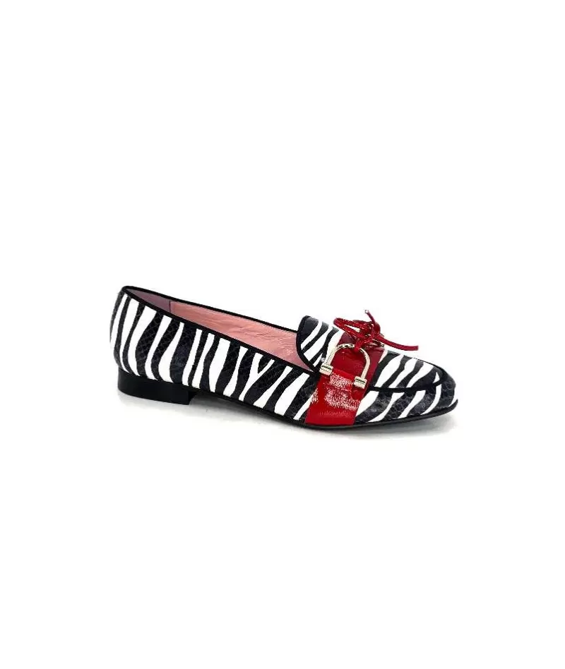 Dansi 5282 Cuir Blanc Noir Rouge-Femme Mocassins