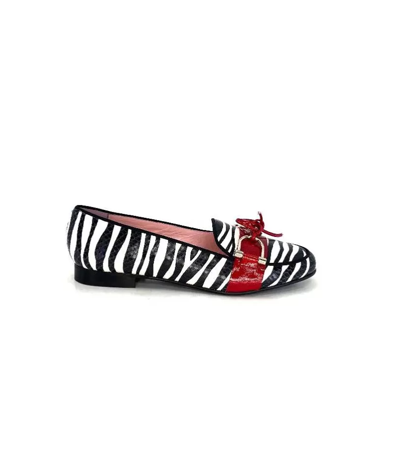 Dansi 5282 Cuir Blanc Noir Rouge-Femme Mocassins