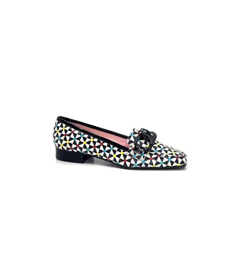 Dansi 5344 Cuir Imprime Blanc Noir Multi-Femme Mocassins