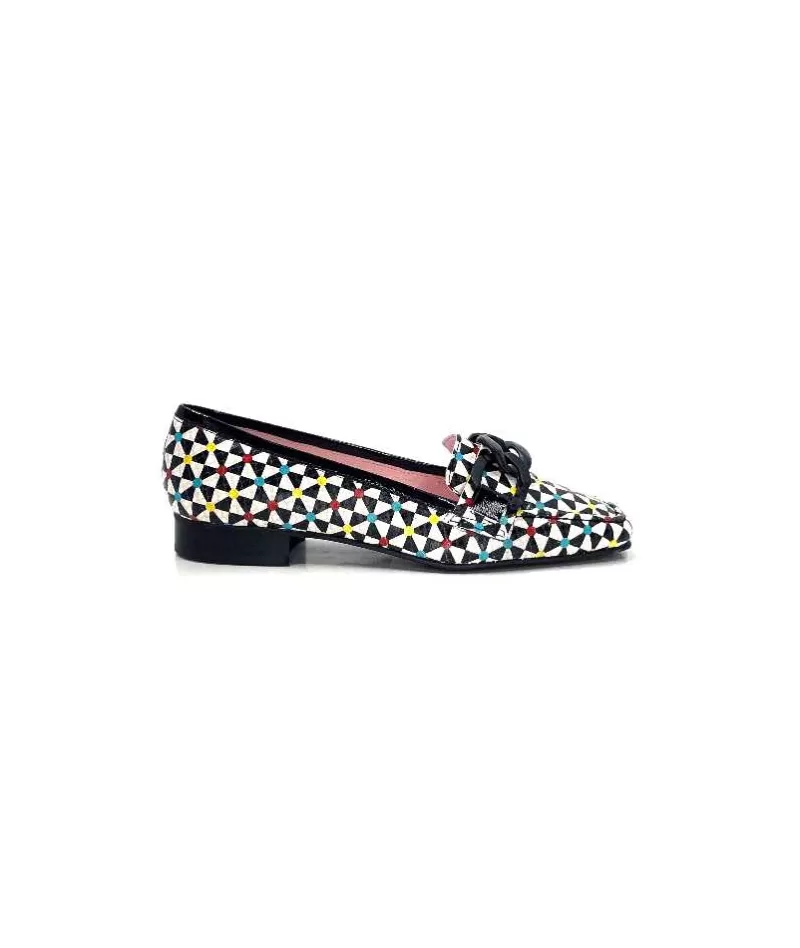 Dansi 5344 Cuir Imprime Blanc Noir Multi-Femme Mocassins