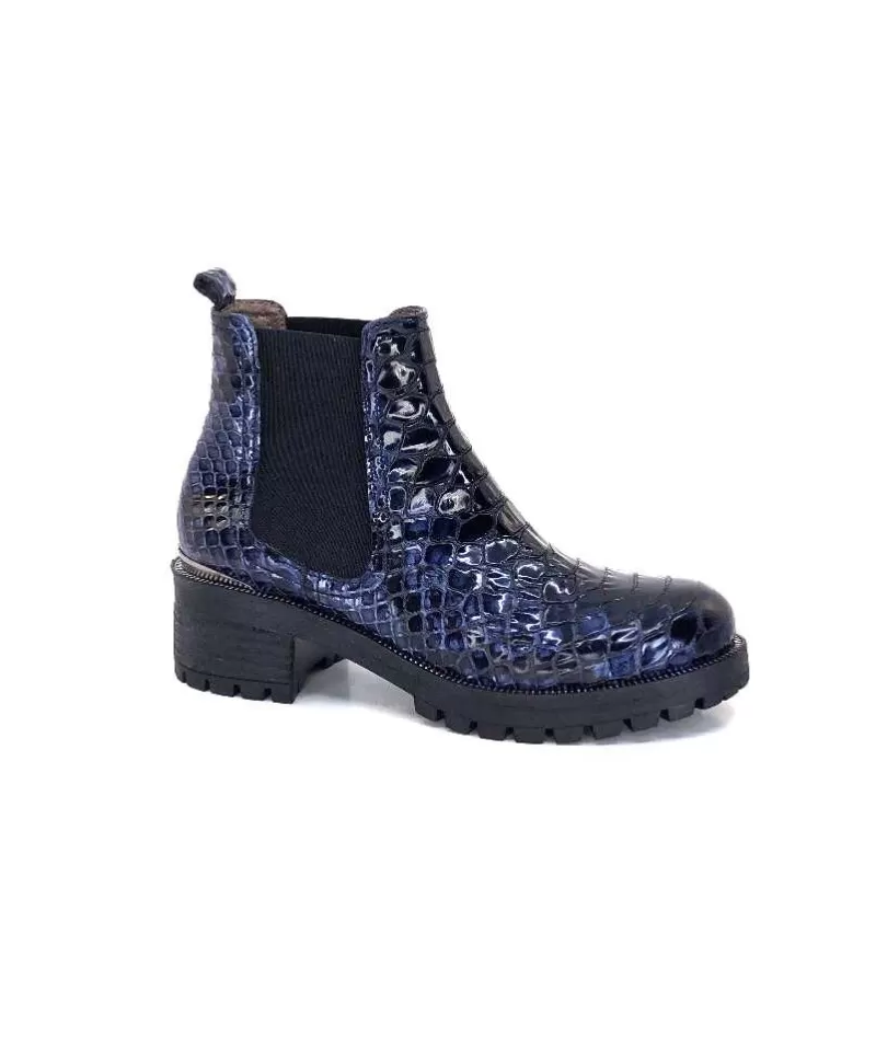 Minka Dinka Cuir Vernis Coco Bleu-Femme Bikers