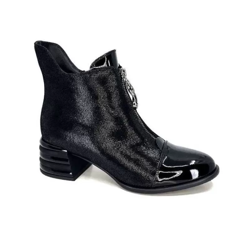 Elue Par Nous Maculotte Cuir Irise Noir Vernis Noir-Femme Bottines