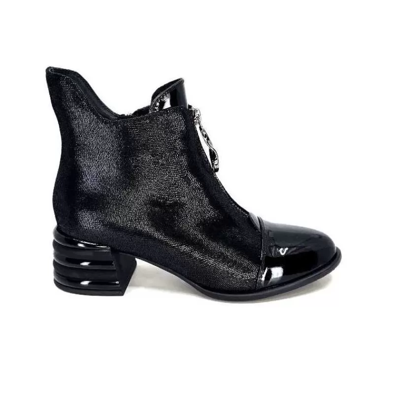 Elue Par Nous Maculotte Cuir Irise Noir Vernis Noir-Femme Bottines