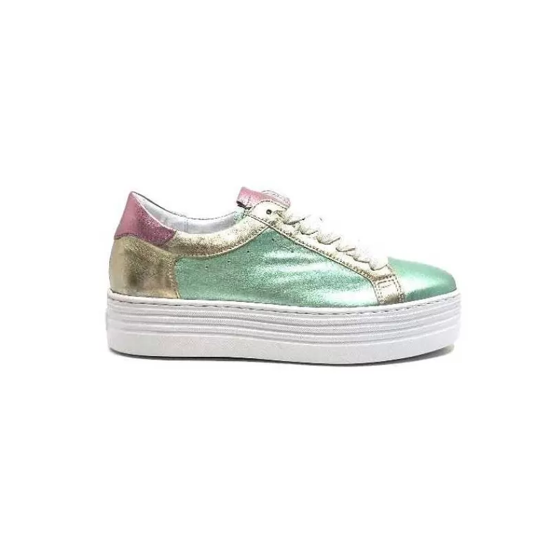 Elue Par Nous Nany Cuir Metal Vert-Femme Baskets