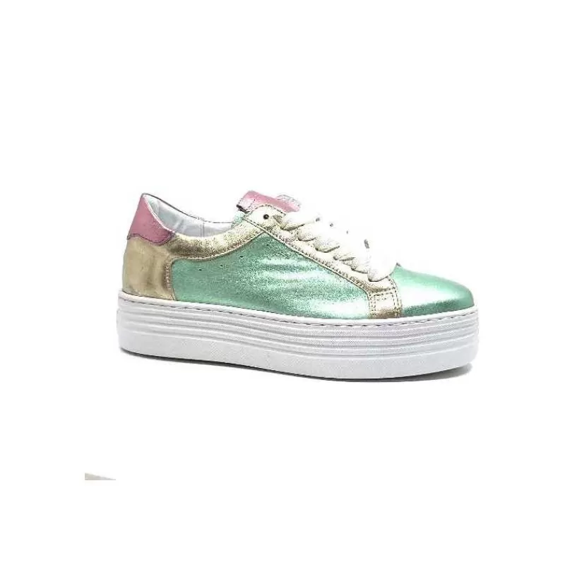 Elue Par Nous Nany Cuir Metal Vert-Femme Baskets