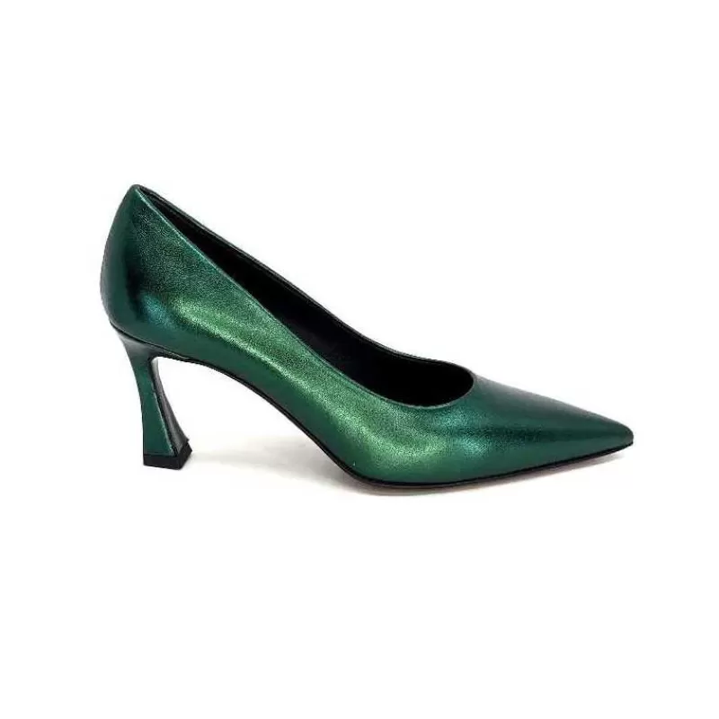 moon flower - enzo di martino Enzo Di Martino Eli 702 Cuir Metallique Vert-Femme Escarpins