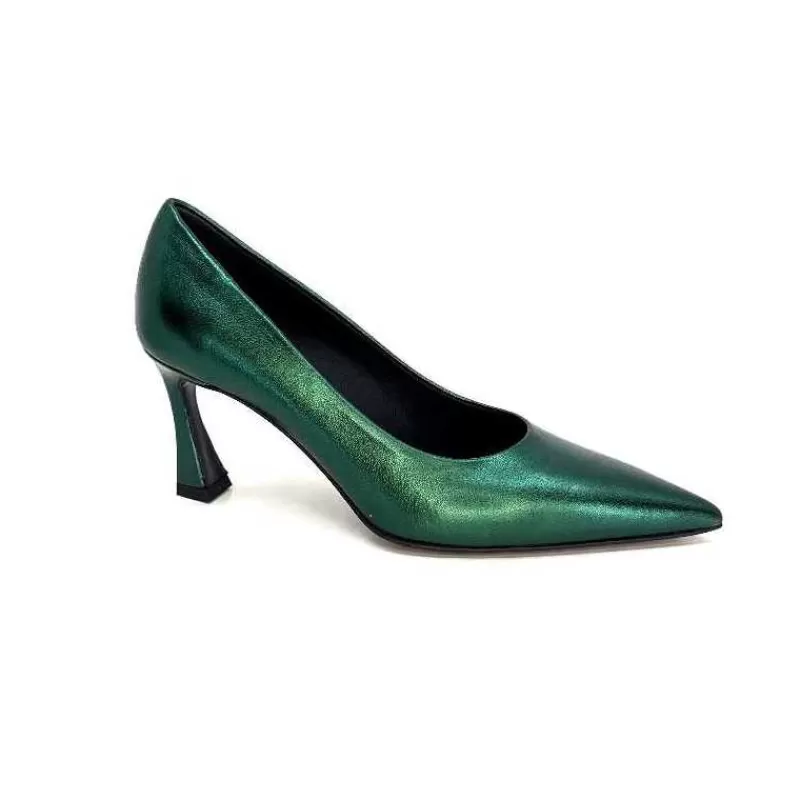 moon flower - enzo di martino Enzo Di Martino Eli 702 Cuir Metallique Vert-Femme Escarpins