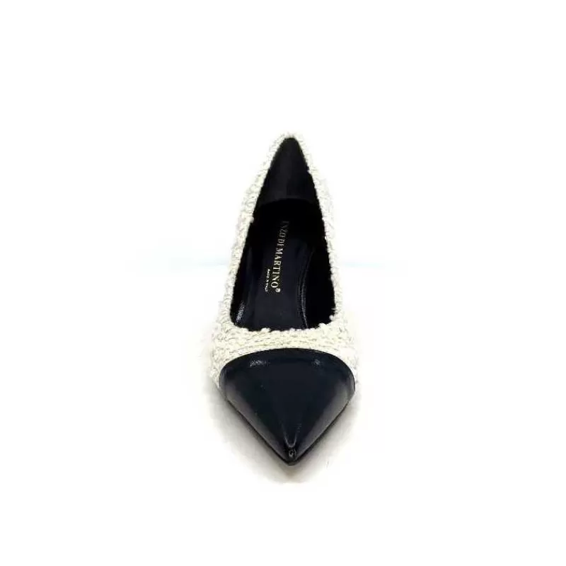 moon flower - enzo di martino Enzo Di Martino Eli 715 Textile Creme Cuir Vernis Noir-Femme Escarpins