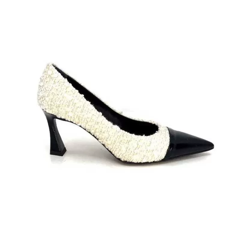 moon flower - enzo di martino Enzo Di Martino Eli 715 Textile Creme Cuir Vernis Noir-Femme Escarpins