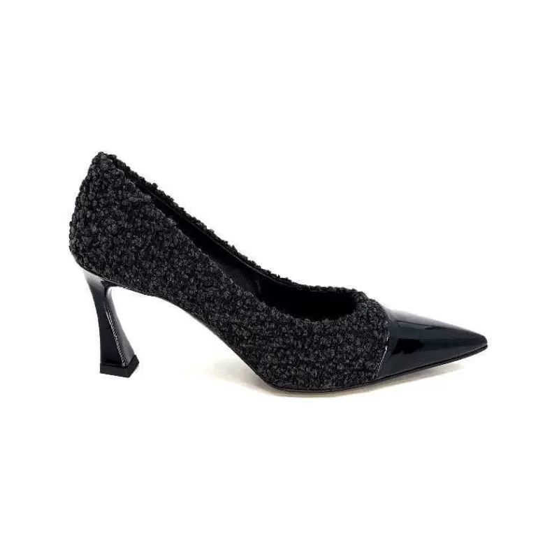 moon flower - enzo di martino Enzo Di Martino Eli 715 Textile Noir Cuir Vernis Noir-Femme Escarpins