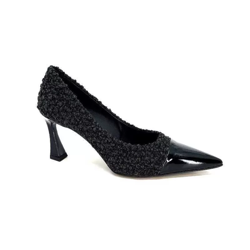 moon flower - enzo di martino Enzo Di Martino Eli 715 Textile Noir Cuir Vernis Noir-Femme Escarpins