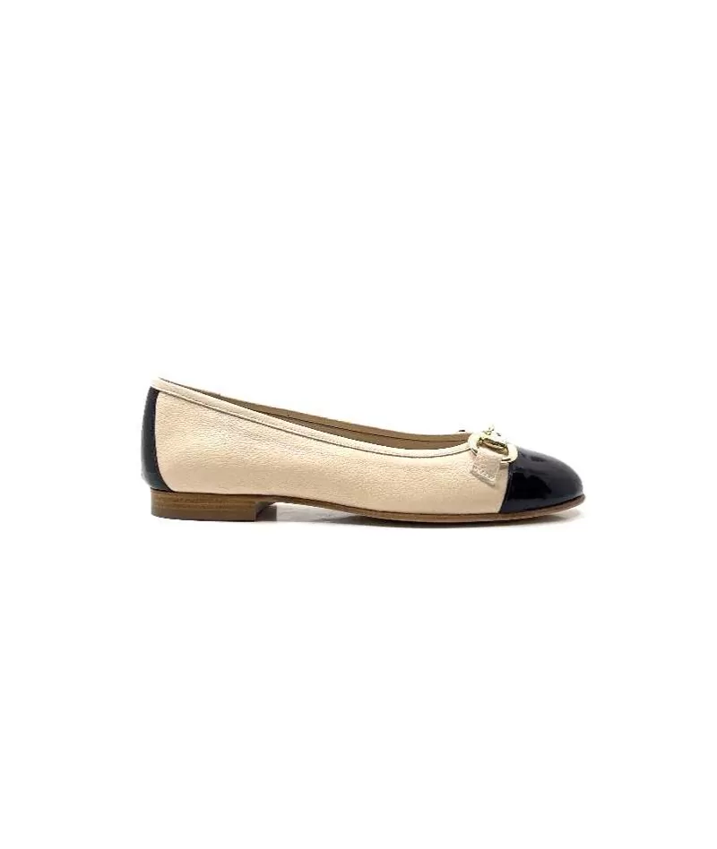 Ivoire0222a Fratelli Rosana 02 Cuir Beige Vernis Noir-Femme Ballerines