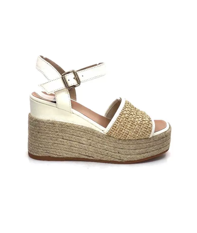 Gaimo Edi Cuir Blanc & Raffia-Femme Plateformes