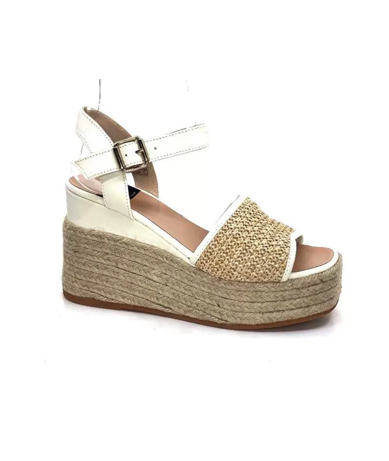 Gaimo Edi Cuir Blanc & Raffia-Femme Plateformes