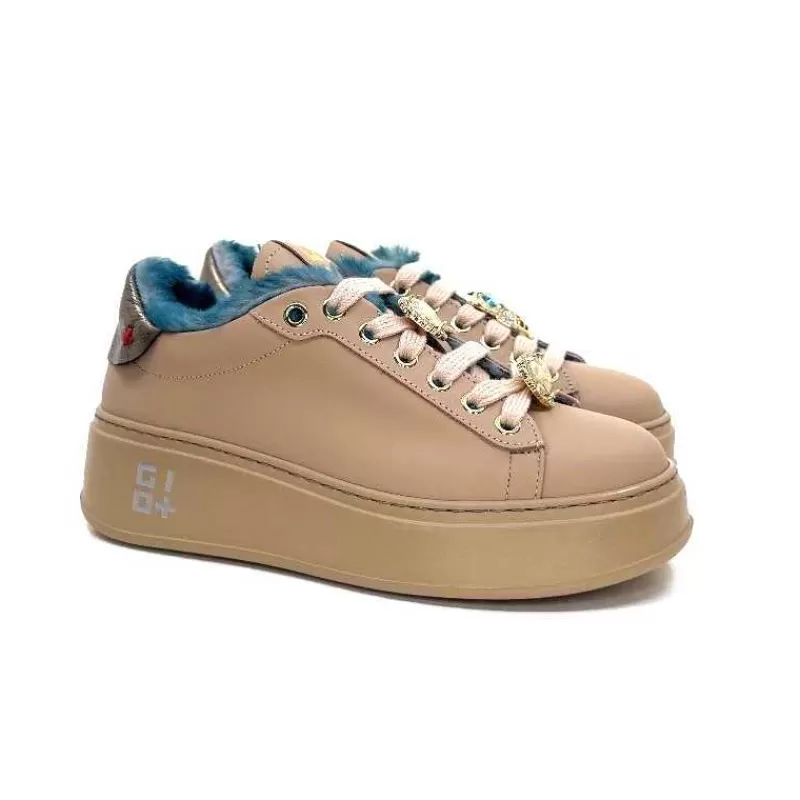 GioPiu Pia 82 Cuir Nude Fourrure Turquoise-Femme Baskets