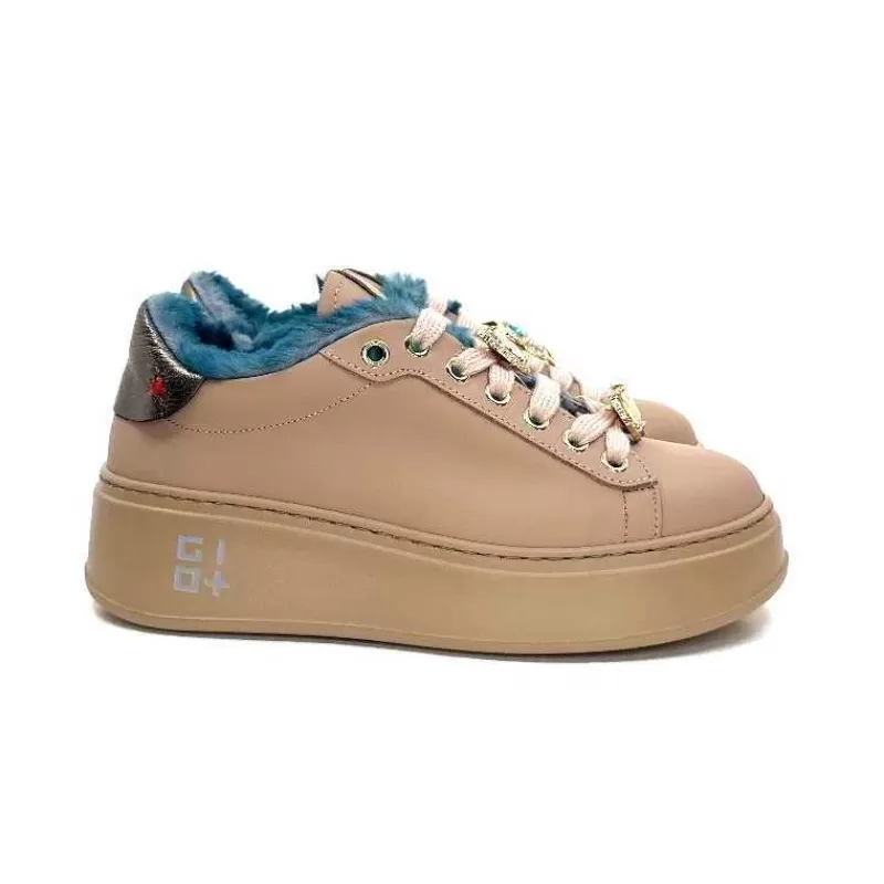 GioPiu Pia 82 Cuir Nude Fourrure Turquoise-Femme Baskets