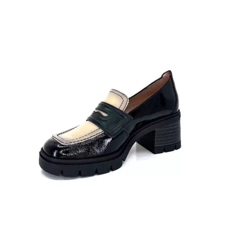Hispanitas Chi 232965 Everest Cuir Vernis Noir Cuir Vert & Beige-Femme Mocassins