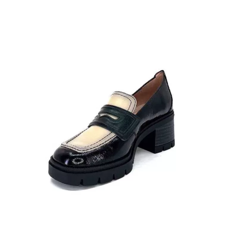 Hispanitas Chi 232965 Everest Cuir Vernis Noir Cuir Vert & Beige-Femme Mocassins