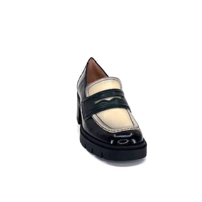 Hispanitas Chi 232965 Everest Cuir Vernis Noir Cuir Vert & Beige-Femme Mocassins