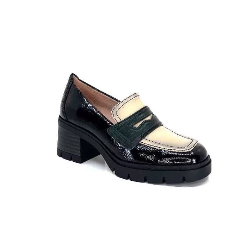 Hispanitas Chi 232965 Everest Cuir Vernis Noir Cuir Vert & Beige-Femme Mocassins