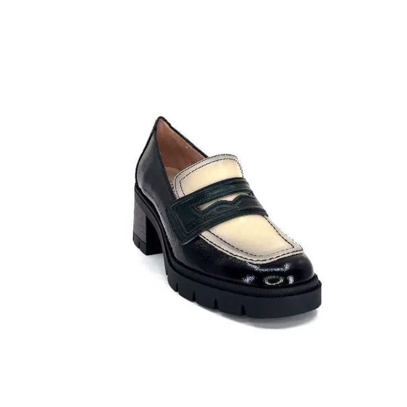 Hispanitas Chi 232965 Everest Cuir Vernis Noir Cuir Vert & Beige-Femme Mocassins
