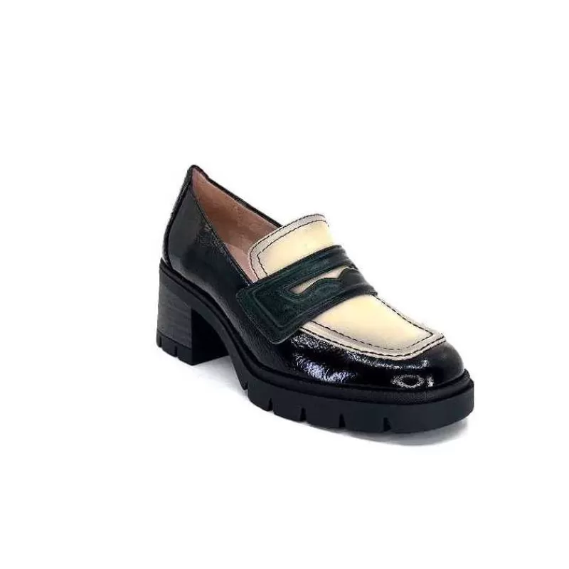 Hispanitas Chi 232965 Everest Cuir Vernis Noir Cuir Vert & Beige-Femme Mocassins