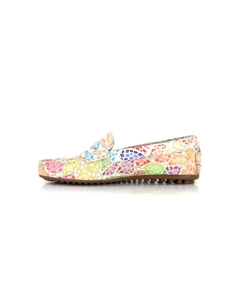 Ivoire0209b Ivoire 10322 Cuir Beige Multicolore-Femme Mocassins