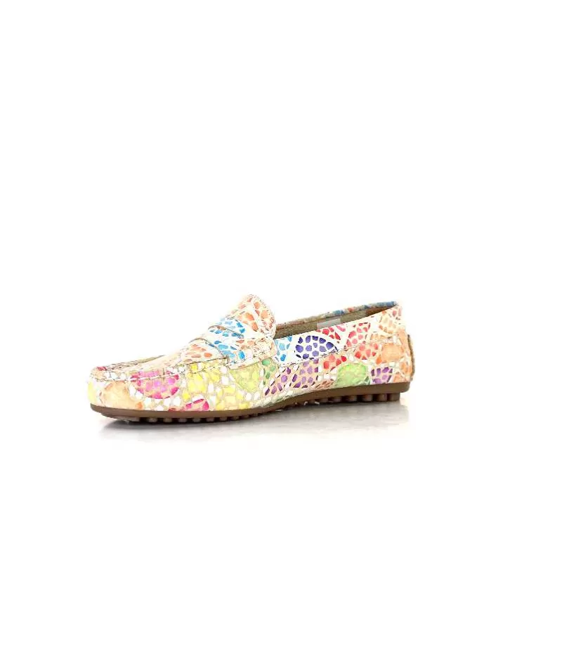 Ivoire0209b Ivoire 10322 Cuir Beige Multicolore-Femme Mocassins