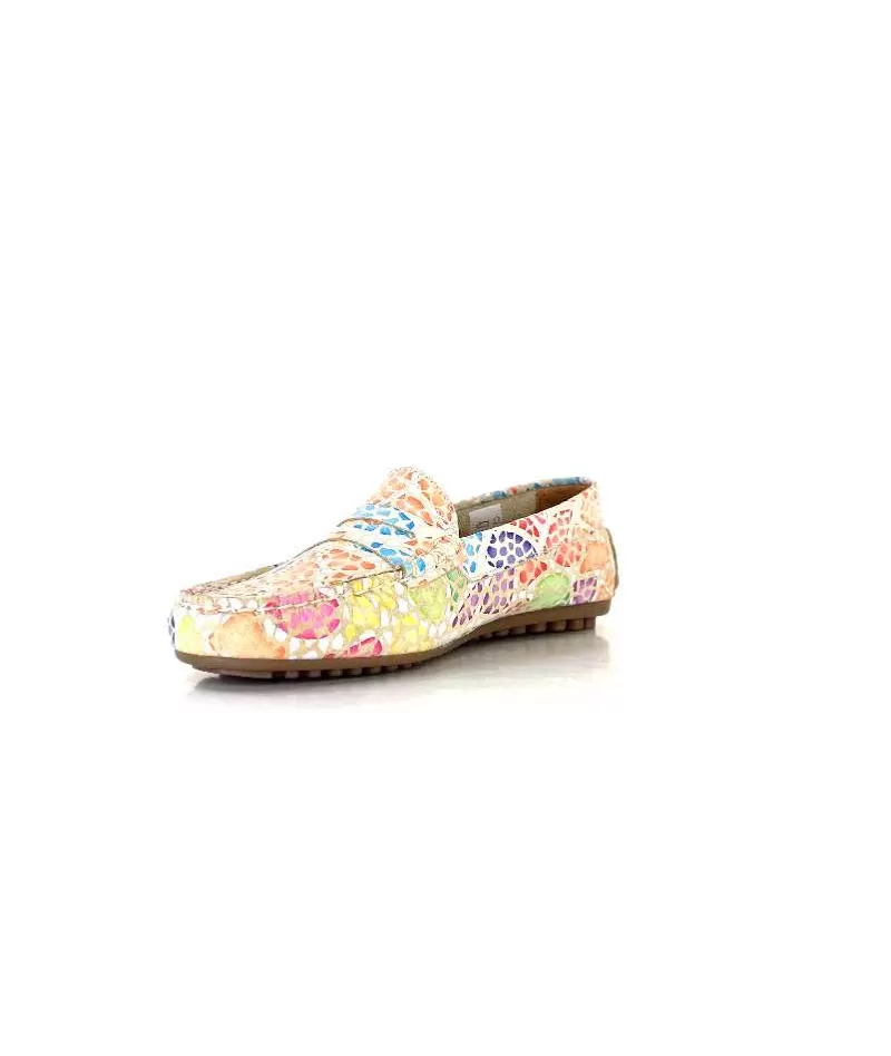 Ivoire0209b Ivoire 10322 Cuir Beige Multicolore-Femme Mocassins
