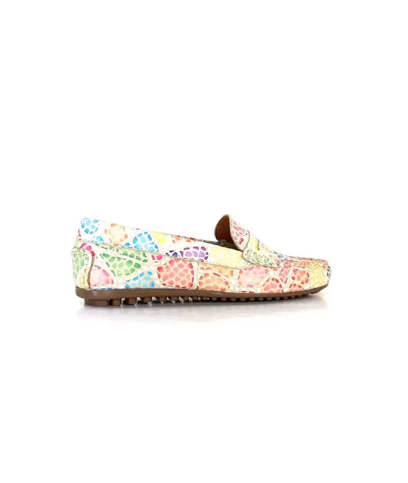 Ivoire0209b Ivoire 10322 Cuir Beige Multicolore-Femme Mocassins