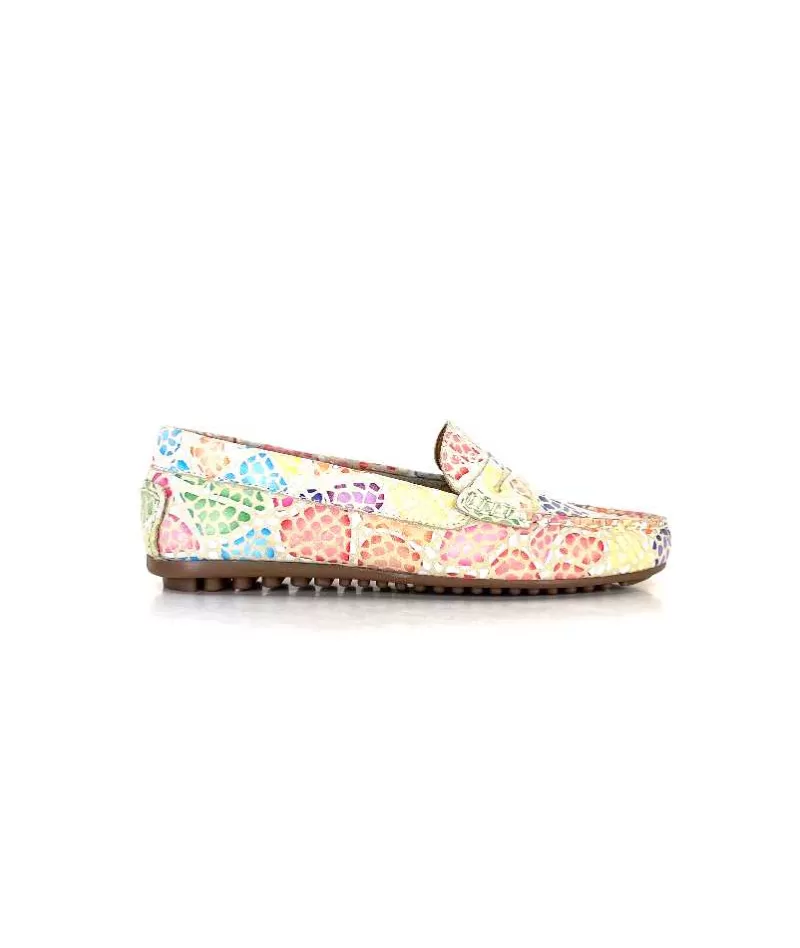 Ivoire0209b Ivoire 10322 Cuir Beige Multicolore-Femme Mocassins