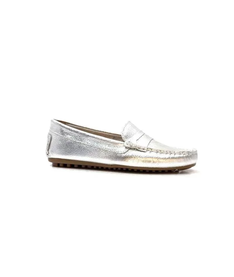 Ivoire0209b Ivoire 10322 Cuir Metal Argent-Femme Mocassins