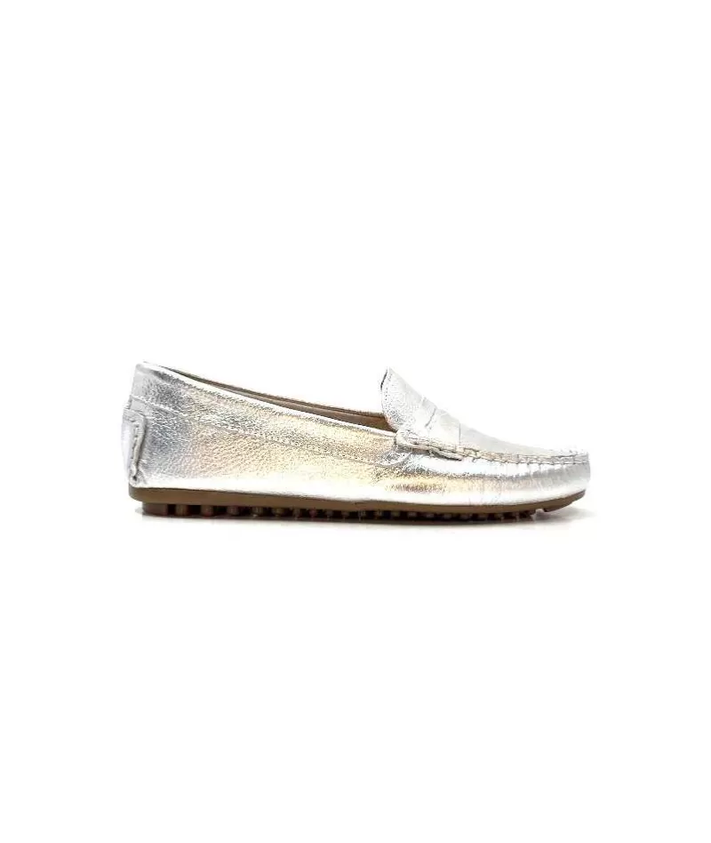 Ivoire0209b Ivoire 10322 Cuir Metal Argent-Femme Mocassins