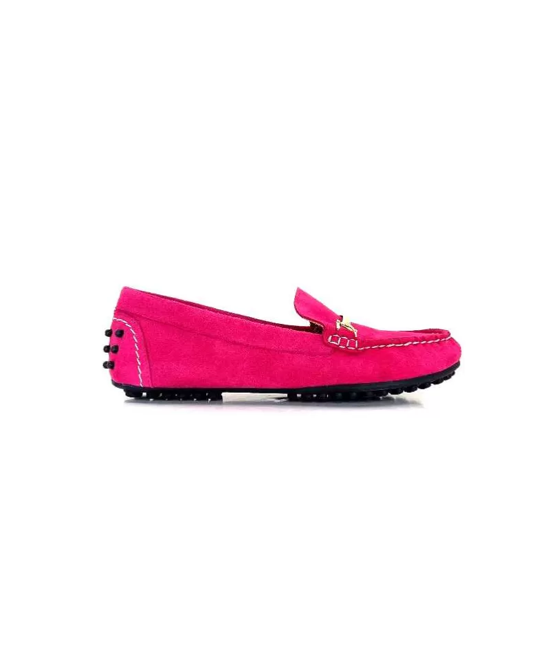 Ivoire0209b Ivoire 12443 Daim Fushia-Femme Mocassins