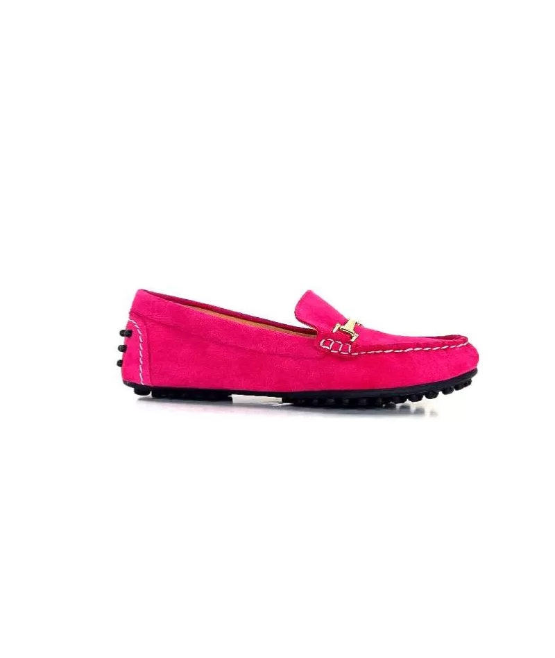 Ivoire0209b Ivoire 12443 Daim Fushia-Femme Mocassins