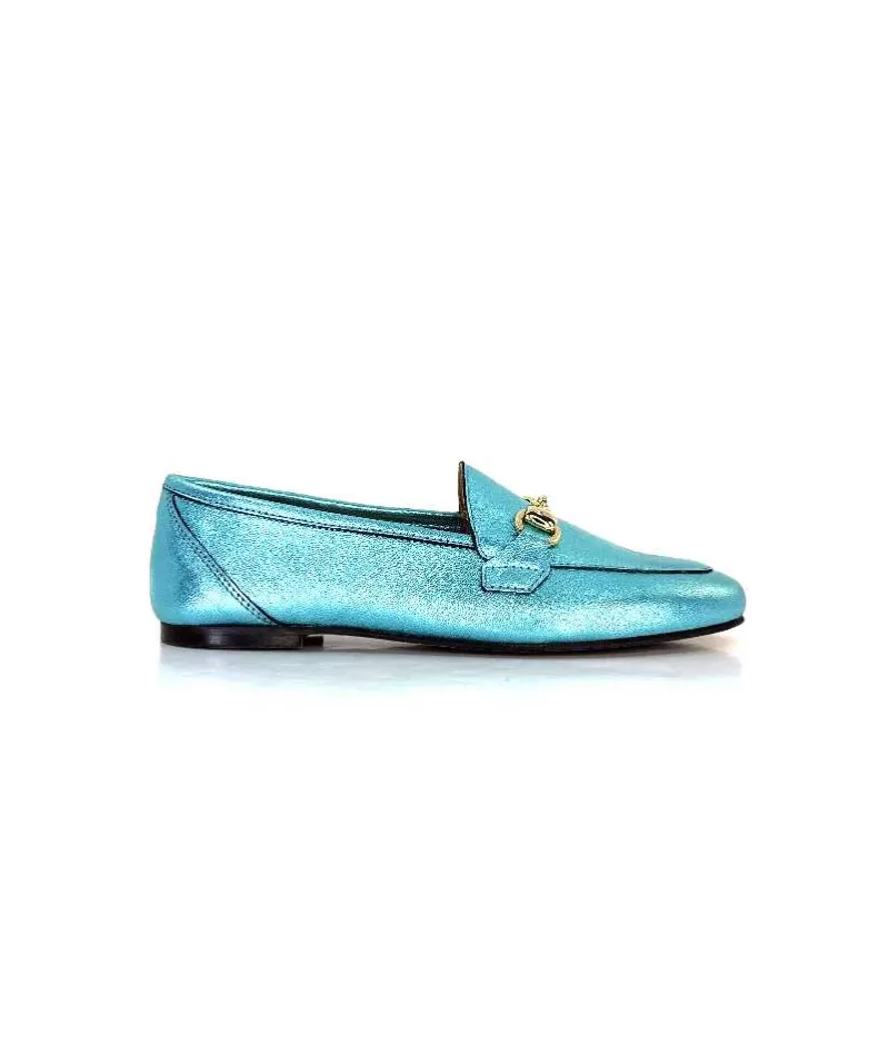 Ivoire0209b Ivoire 12588 Cuir Metal Azul-Femme Mocassins