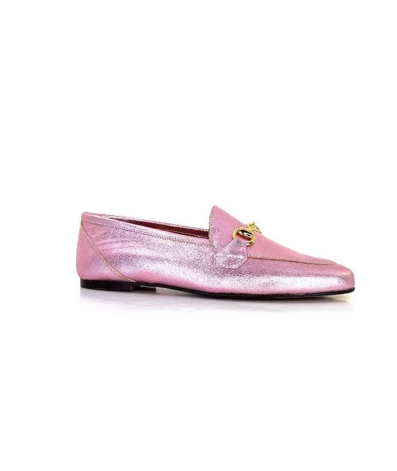 Ivoire0209b Ivoire 12588 Cuir Metal Rose-Femme Mocassins