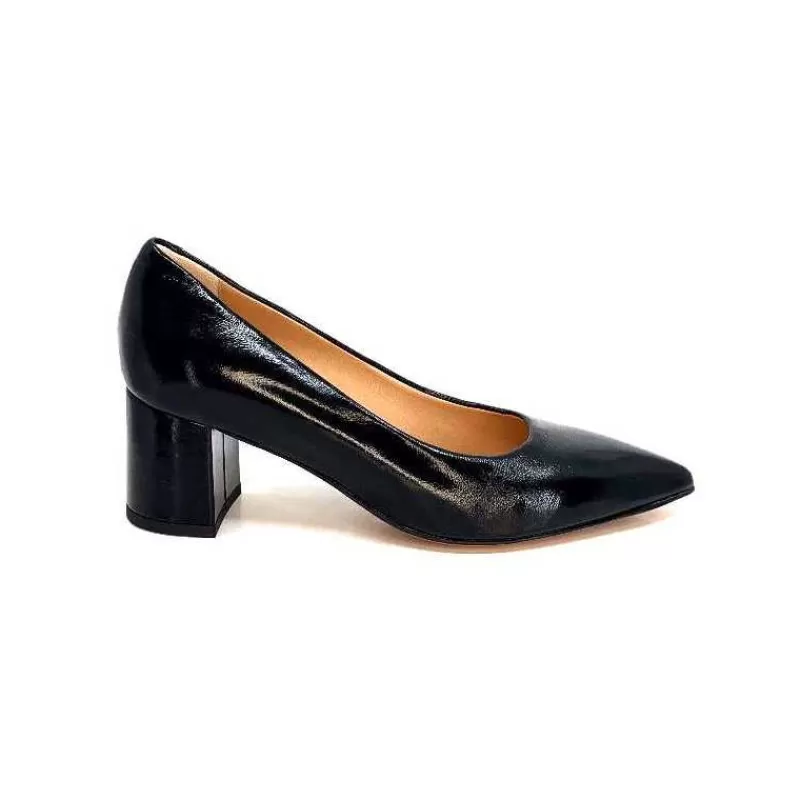 franco russo napoli fgr Ivoire 1601 Cuir Vernis Noir-Femme Escarpins