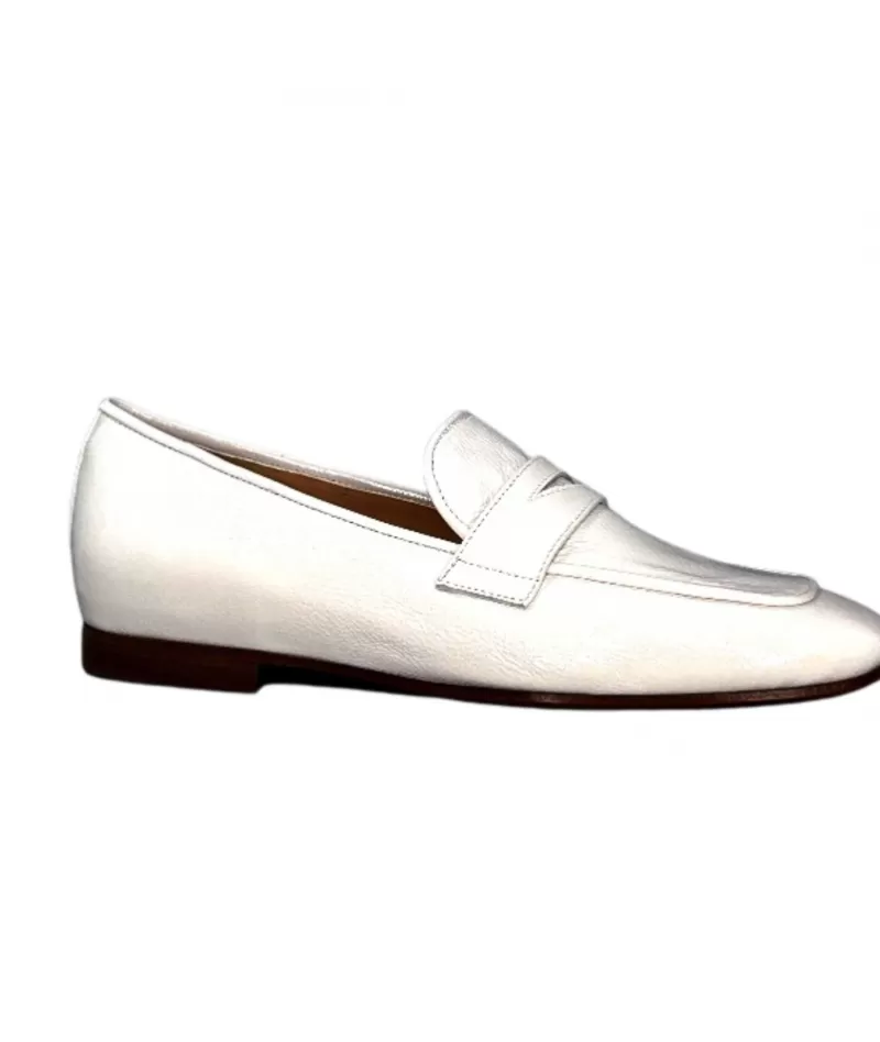 franco russo napoli fgr Ivoire 2103 Cuir Vernis Blanc-Femme Mocassins