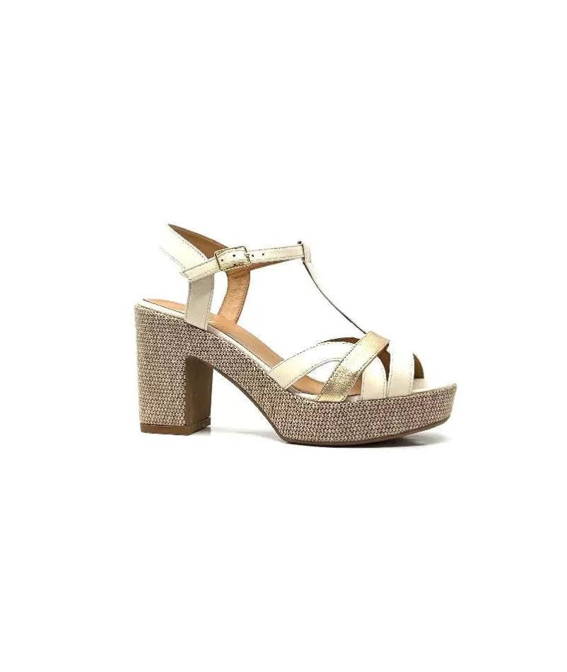 Ivoire0551 Ivoire 2131 Vera Cuir Creme Dore-Femme Plateformes