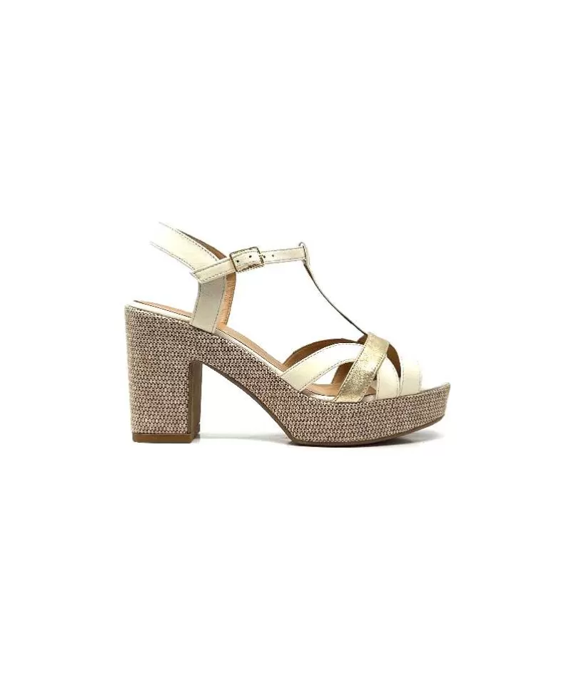 Ivoire0551 Ivoire 2131 Vera Cuir Creme Dore-Femme Plateformes