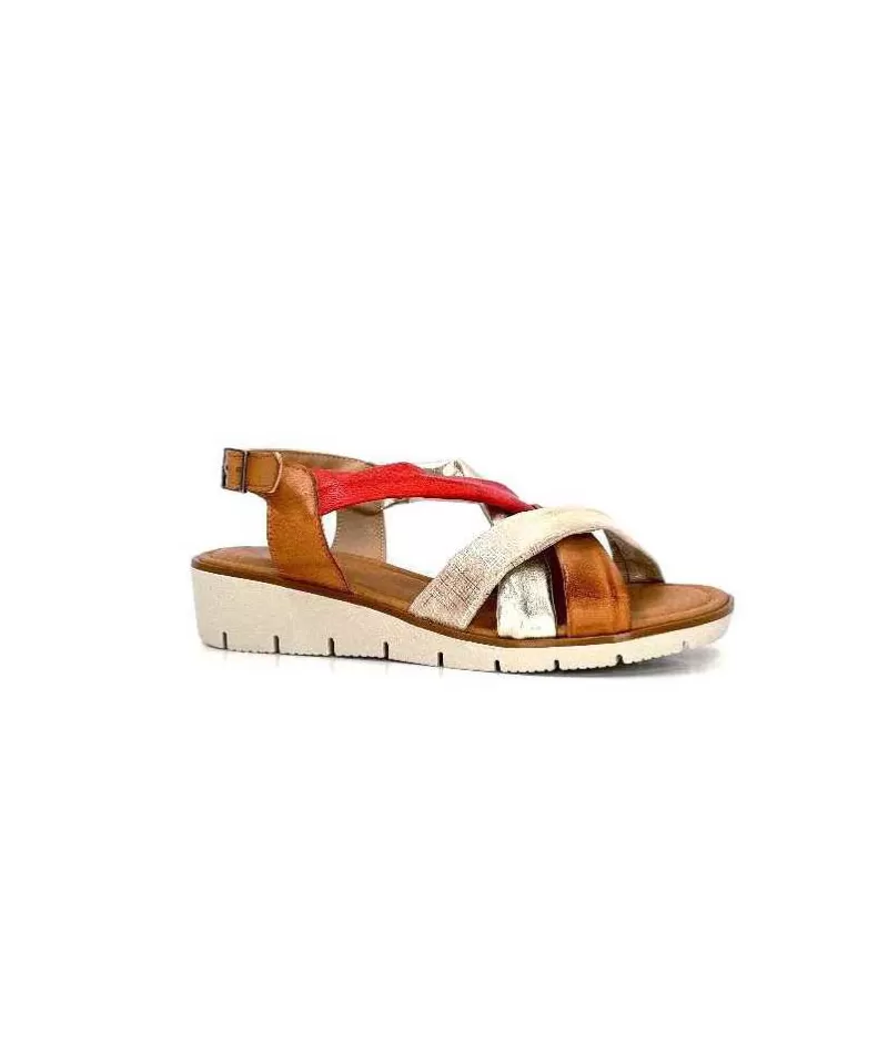 lola canales / calzado pasoli Ivoire 2146 Ceralin Cuir Rouge Marron Or-Femme Sandales