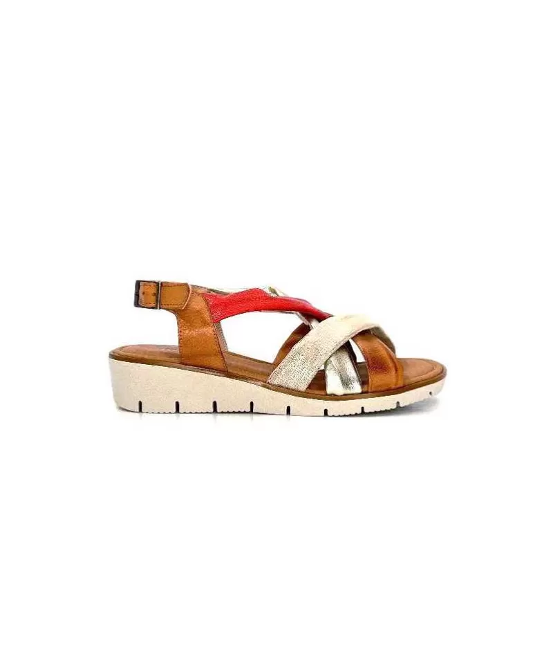 lola canales / calzado pasoli Ivoire 2146 Ceralin Cuir Rouge Marron Or-Femme Sandales